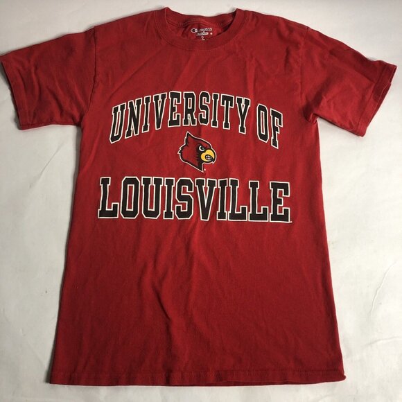 University of Louisville Champion‎ Red Logo SS T-shirt Sz Small - Picture 1 of 6